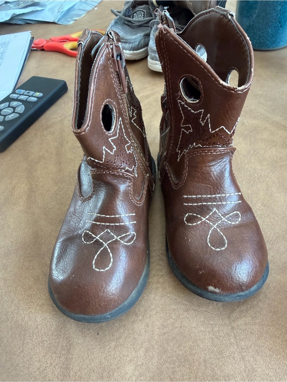 Kids Brown Western Cowboy Boots with Decorative Stitching